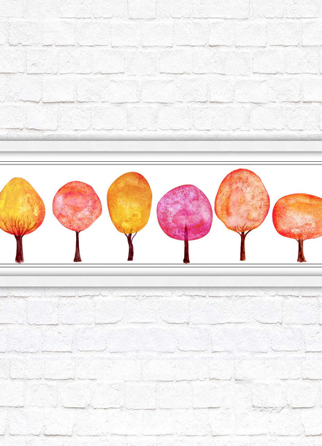 lolypop trees on a white background autumn colours framed picture print choice