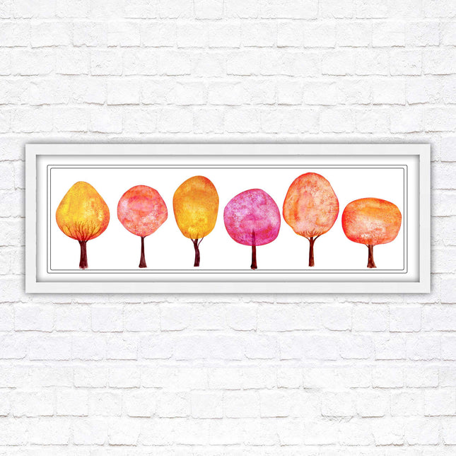 lolypop trees on a white background autumn colours framed picture print choice