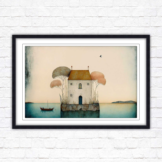 picture framed print house painting art frame included