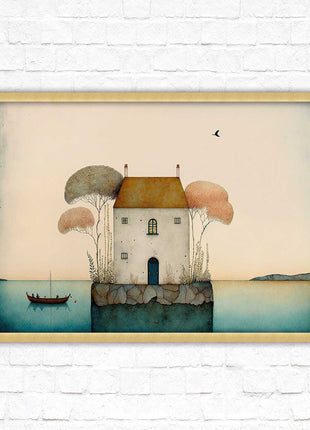 picture framed print house painting art frame included