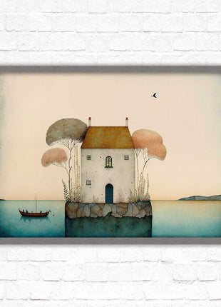 picture framed print house painting art frame included