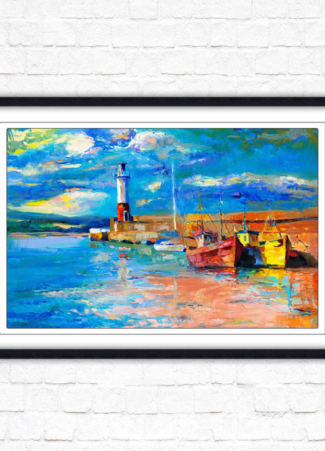 Boats at the Harbour, oil painting framed picture print choice of frame colours