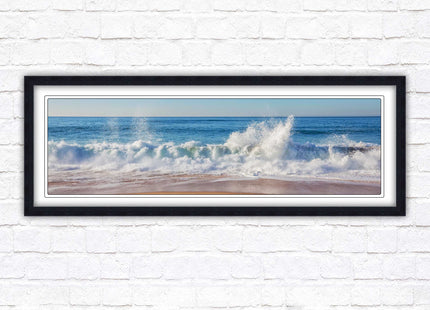 Waves splashing to the shore. Beautiful ocean colours. Framed picture print