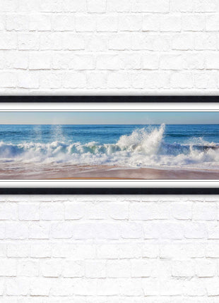 Waves splashing to the shore. Beautiful ocean colours. Framed picture print