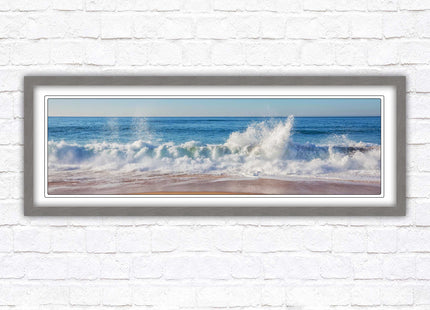 Waves splashing to the shore. Beautiful ocean colours. Framed picture print