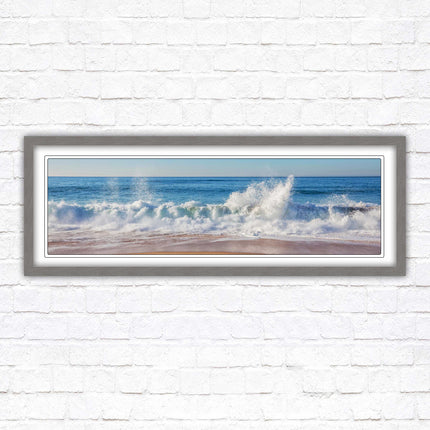 Waves splashing to the shore. Beautiful ocean colours. Framed picture print