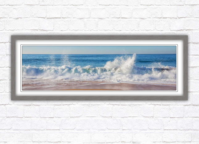 Waves splashing to the shore. Beautiful ocean colours. Framed picture print
