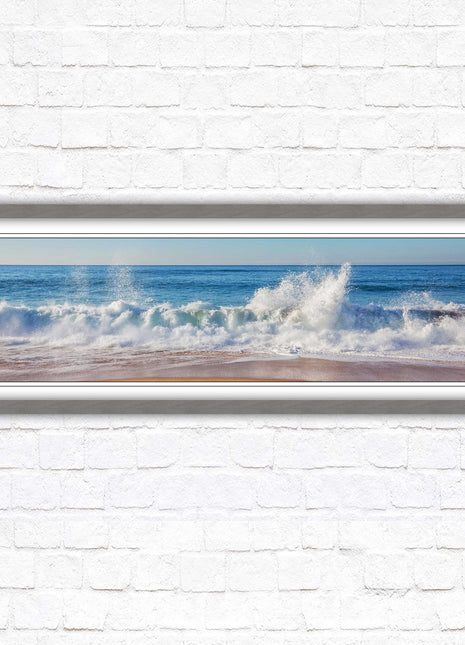 Waves splashing to the shore. Beautiful ocean colours. Framed picture print