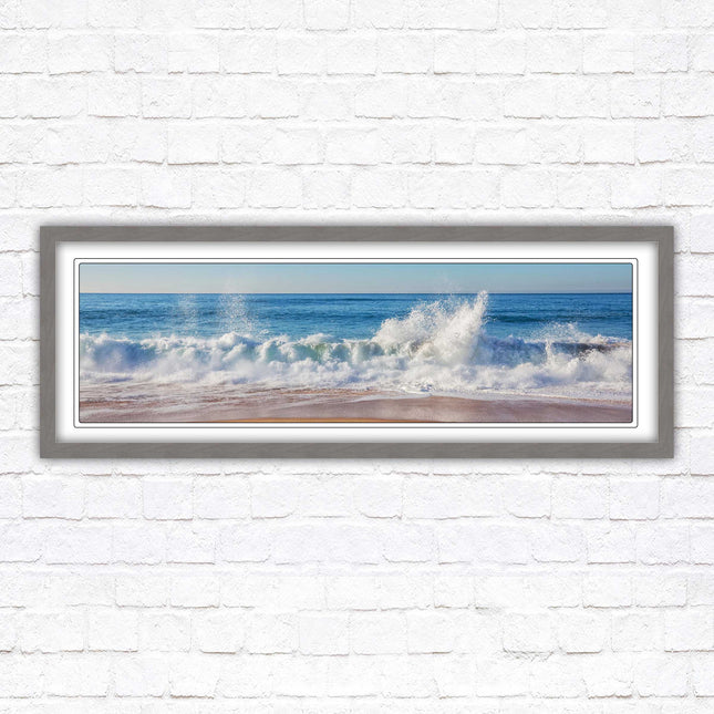Waves splashing to the shore. Beautiful ocean colours. Framed picture print