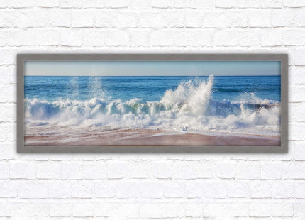Waves splashing to the shore. Beautiful ocean colours. Framed picture print