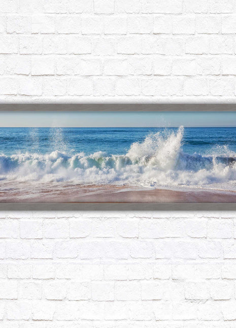 Waves splashing to the shore. Beautiful ocean colours. Framed picture print