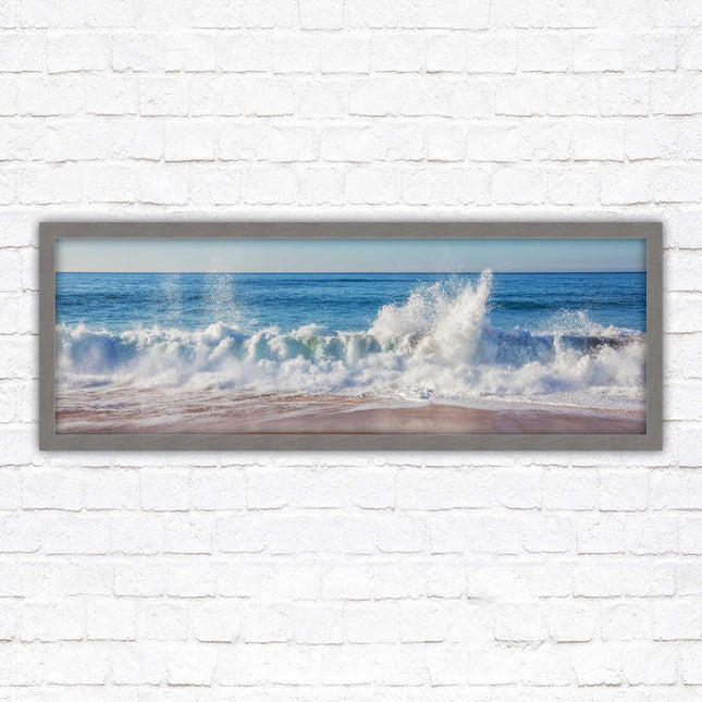 Waves splashing to the shore. Beautiful ocean colours. Framed picture print