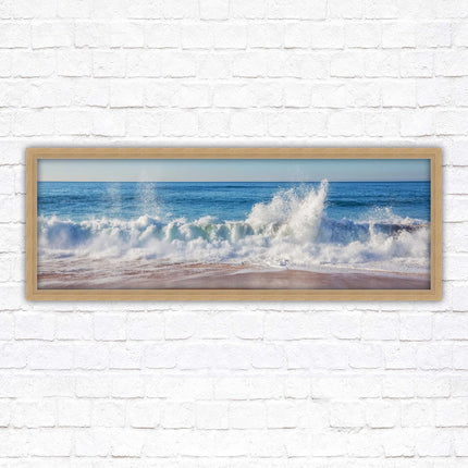 Waves splashing to the shore. Beautiful ocean colours. Framed picture print