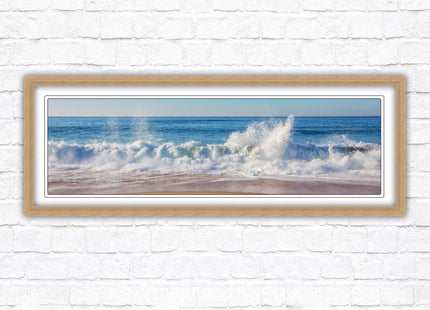 Waves splashing to the shore. Beautiful ocean colours. Framed picture print