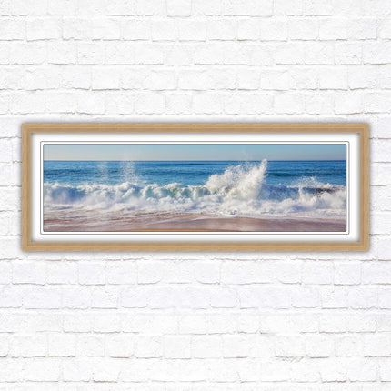 Waves splashing to the shore. Beautiful ocean colours. Framed picture print