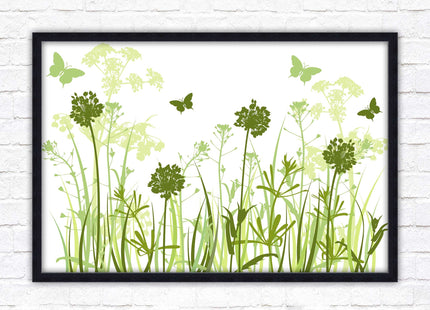 Butterflies in the grass. Green toned, Framed with a choice of frame colours