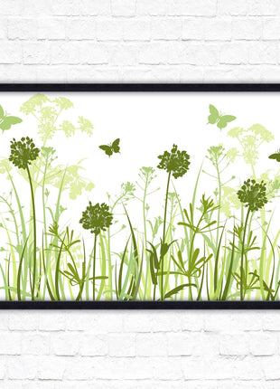 Butterflies in the grass. Green toned, Framed with a choice of frame colours