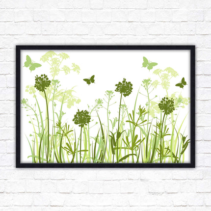 Butterflies in the grass. Green toned, Framed with a choice of frame colours