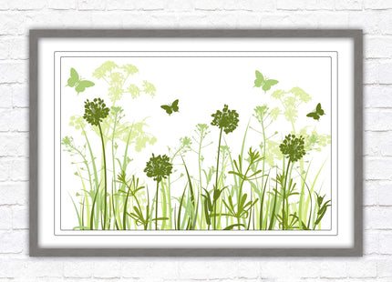 Butterflies in the grass. Green toned, Framed with a choice of frame colours
