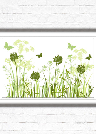 Butterflies in the grass. Green toned, Framed with a choice of frame colours