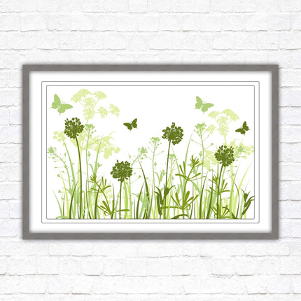 Butterflies in the grass. Green toned, Framed with a choice of frame colours