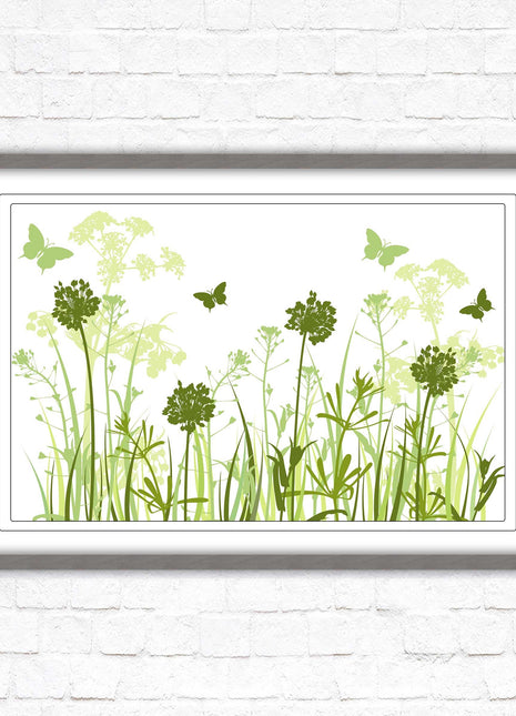 Butterflies in the grass. Green toned, Framed with a choice of frame colours
