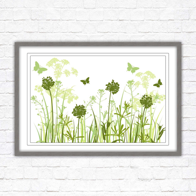 Butterflies in the grass. Green toned, Framed with a choice of frame colours
