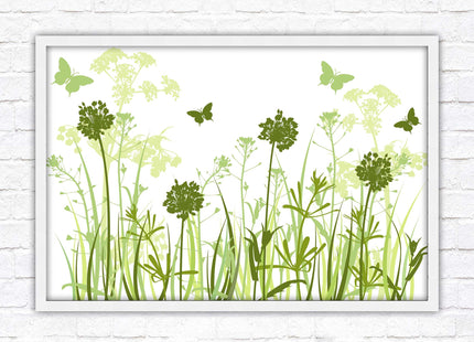 Butterflies in the grass. Green toned, Framed with a choice of frame colours