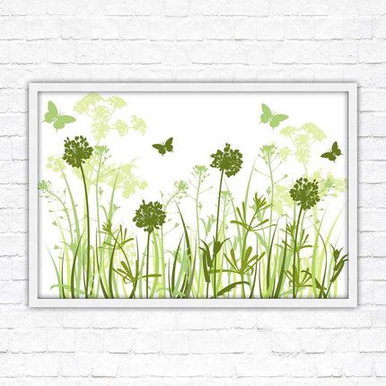 Butterflies in the grass. Green toned, Framed with a choice of frame colours