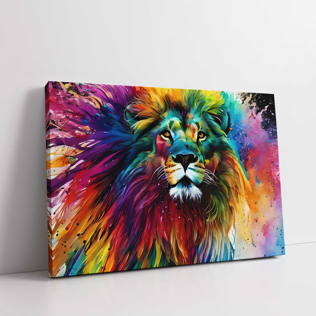 Colourful Lion abstract painting. Canvas picture print very bright wall art