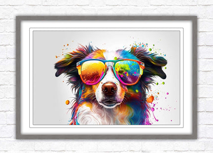 wall art framed picture print dog with sunglasses vibrant colours landscape