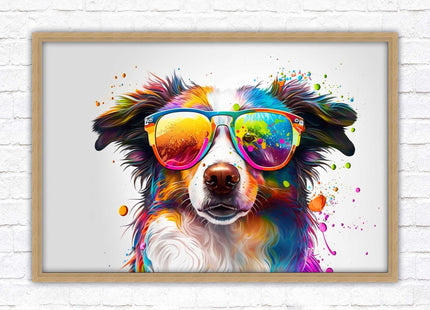 wall art framed picture print dog with sunglasses vibrant colours landscape