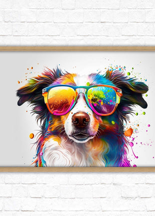 wall art framed picture print dog with sunglasses vibrant colours landscape