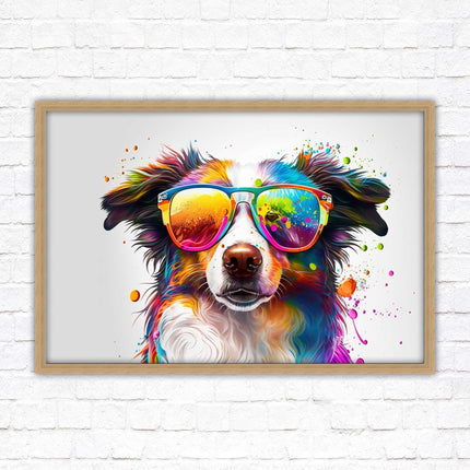 wall art framed picture print dog with sunglasses vibrant colours landscape