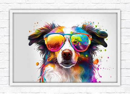 wall art framed picture print dog with sunglasses vibrant colours landscape
