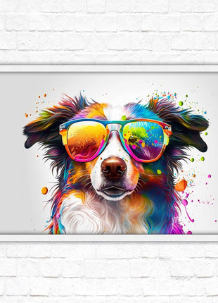 wall art framed picture print dog with sunglasses vibrant colours landscape