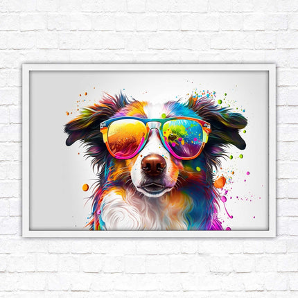 wall art framed picture print dog with sunglasses vibrant colours landscape