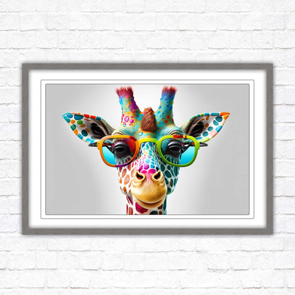 Giraffe in sunglasses. Colourful Wall art. Framed picture with choice of frame.