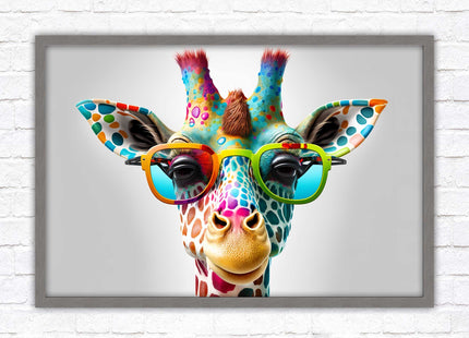 Giraffe in sunglasses. Colourful Wall art. Framed picture with choice of frame.