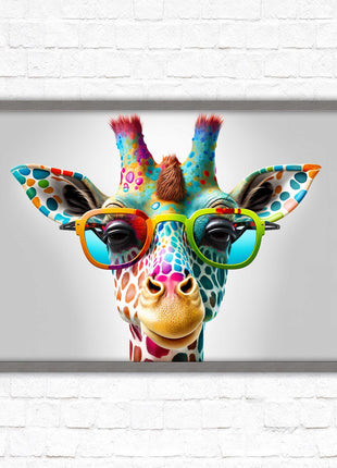 Giraffe in sunglasses. Colourful Wall art. Framed picture with choice of frame.