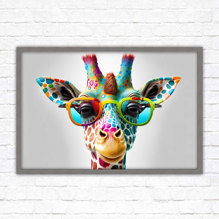 Giraffe in sunglasses. Colourful Wall art. Framed picture with choice of frame.