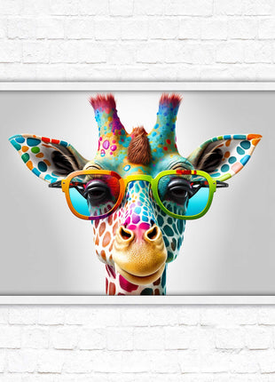 Giraffe in sunglasses. Colourful Wall art. Framed picture with choice of frame.