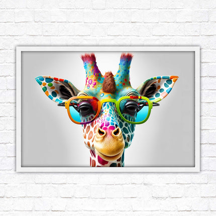 Giraffe in sunglasses. Colourful Wall art. Framed picture with choice of frame.