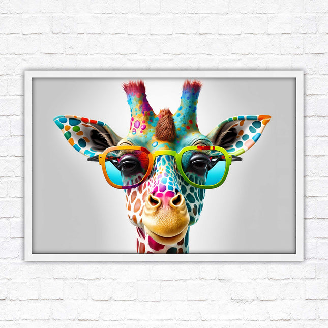 Giraffe in sunglasses. Colourful Wall art. Framed picture with choice of frame.