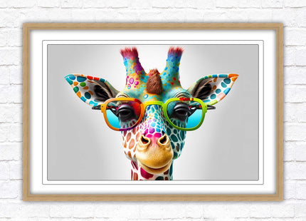 Giraffe in sunglasses. Colourful Wall art. Framed picture with choice of frame.