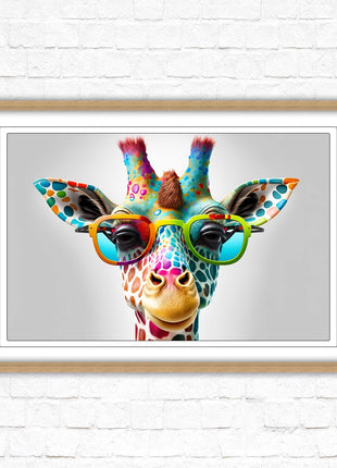Giraffe in sunglasses. Colourful Wall art. Framed picture with choice of frame.