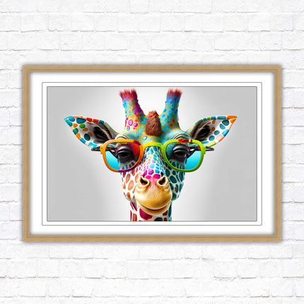 Giraffe in sunglasses. Colourful Wall art. Framed picture with choice of frame.