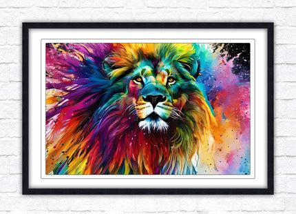 Lion in multicolour. Bright colourful wall art. Framed picture choice of frame
