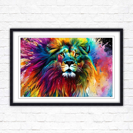 Lion in multicolour. Bright colourful wall art. Framed picture choice of frame
