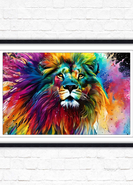 Lion in multicolour. Bright colourful wall art. Framed picture choice of frame